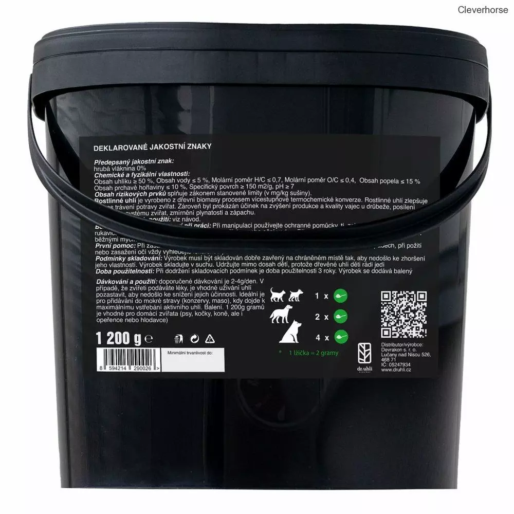 Biochar 1600 g - hrubé aktivní uhlí pro koně